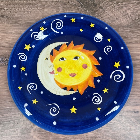 Hausenware Inc. Other - Vintage Y2K 2001 Hausenware Celestial Plate 8in Blue Sun Moon Stars Ceramic READ